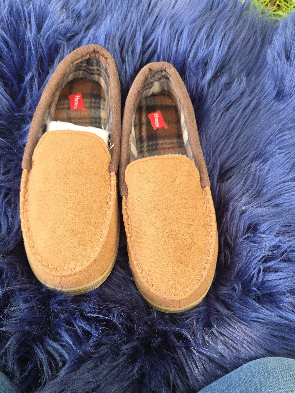 Hanes Big Boy's  Tan Suede-Look Slip-On Moccasin Slippers